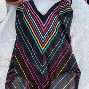 Vintage Colorful Striped One-Piece Swimsuit
